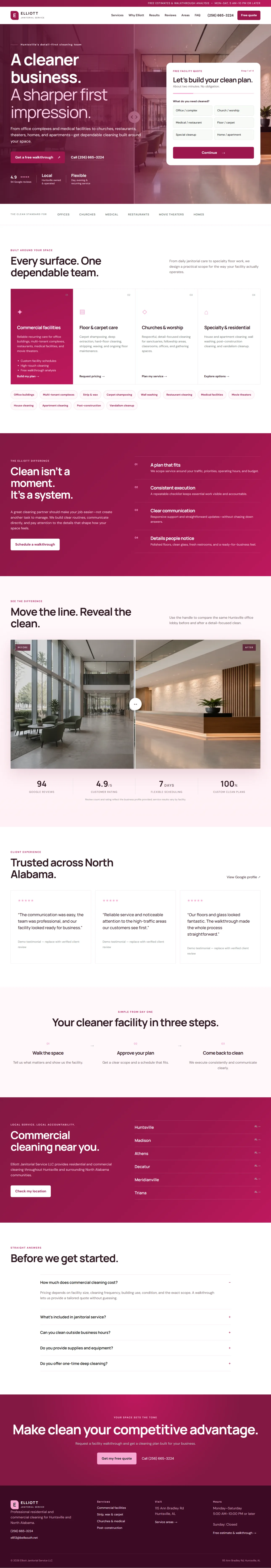Elliott Janitorial Service LLC commercial cleaning website USA Elliott Janitorial Service commercial cleaning website desktop view for the USA market