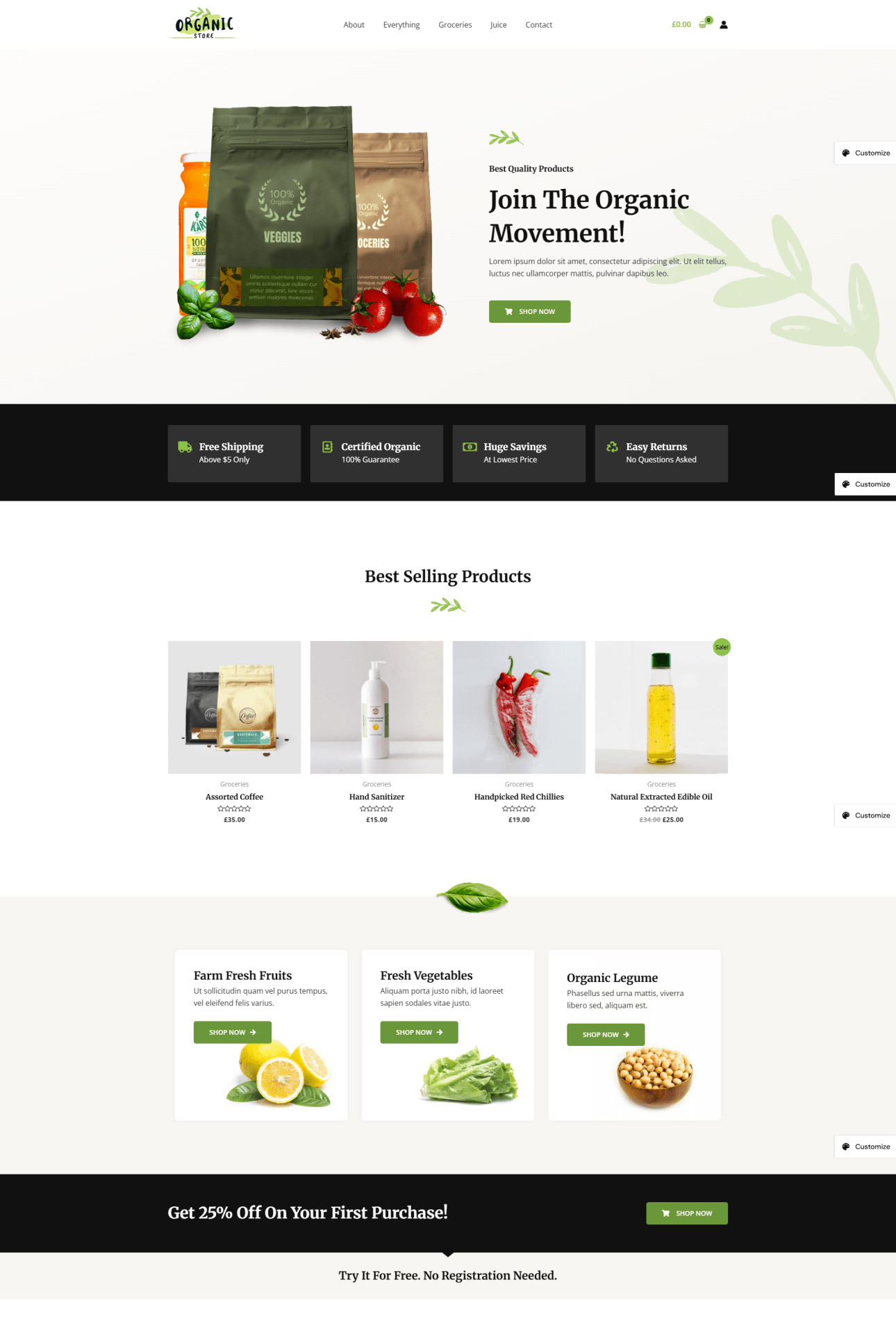 Organic Store interface