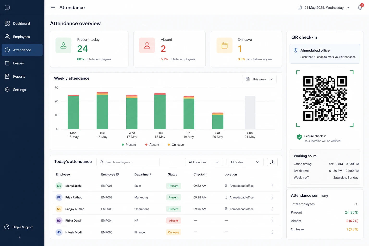 QR Attendance Dashboard interface