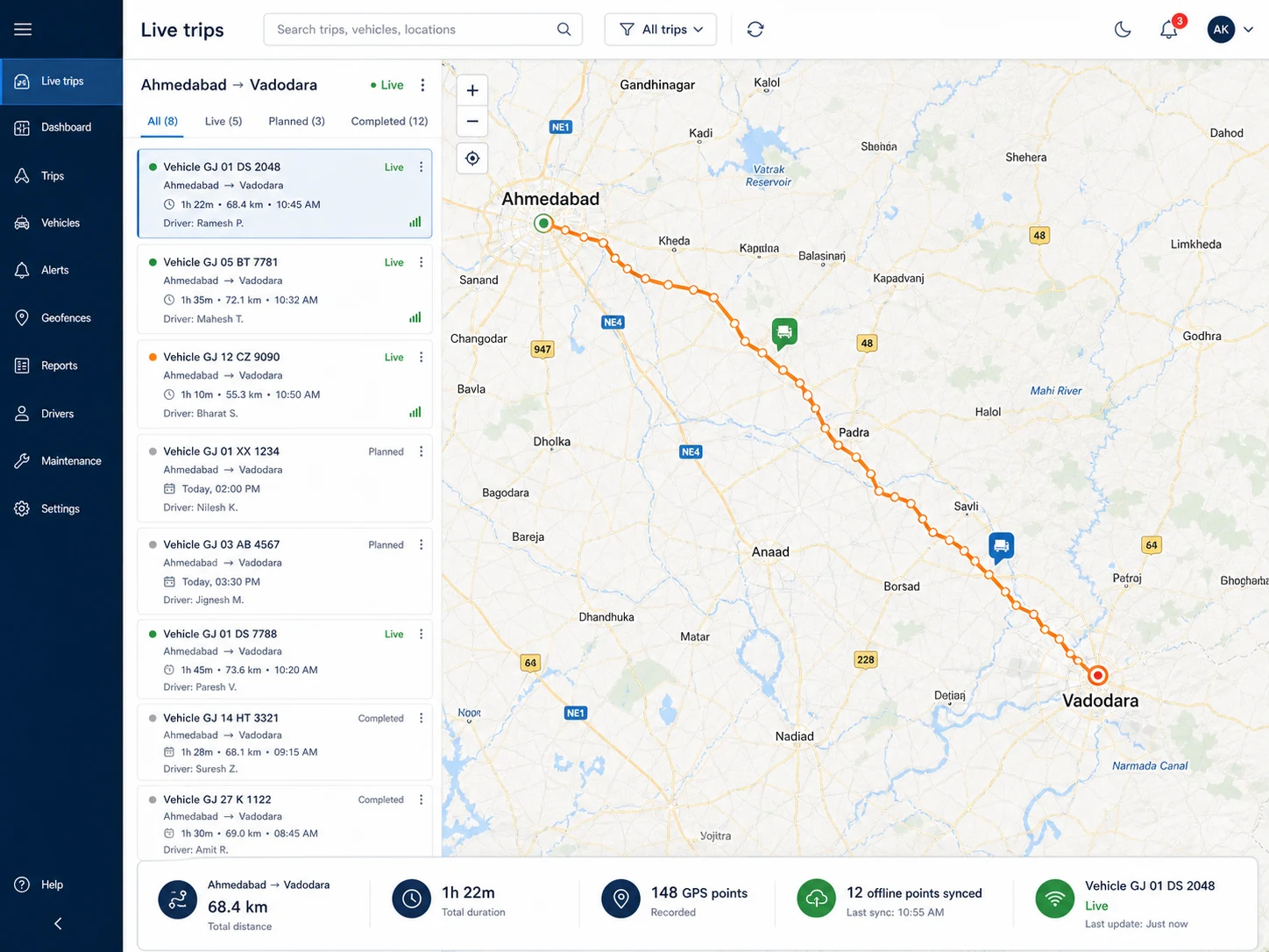 Trip Distance Calculation interface